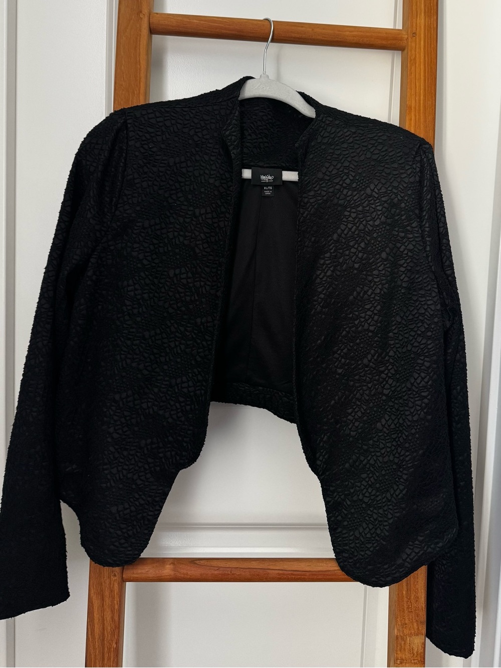 Mossimo Black Textured Open Front Cropped Blazer Shrug Bolero Shoulder Pads XL